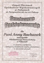 Podzikowanie - Zesp Placwek Szkolno - Wychowawczych w Puawach