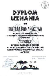 Dyplom uznania dla Huberta Doaskiego za trud i przygotowanie woone w przygotowania i realizacj spektaklu 'Skrzydeka'