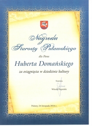 Nagroda Starosty Puawskiego dla Huberta Domaskiego 2016