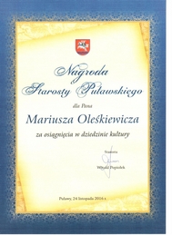 Nagroda Starosty Puawskiego dla Mariusza Olekiewicza 2016