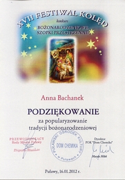 Podzikowanie  - XVII Festiwal Kold, Konkurs - Boonarodzeniowe Szopki Przestrzenne