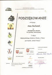 Podzikowanie dla Anny Bachanek - Midzynarodowy Konkurs Wiedzy o Polsce pod hasem Sawini Polacy