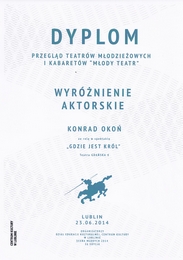 Przegld Teatrw Modzieowych i Kabaretw Mody Teatr 2014 - Wyrnienie aktorskie Konrad Oko