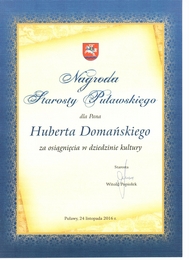 Nagroda Starosty Puawskiego dla Huberta Domaskiego 2016